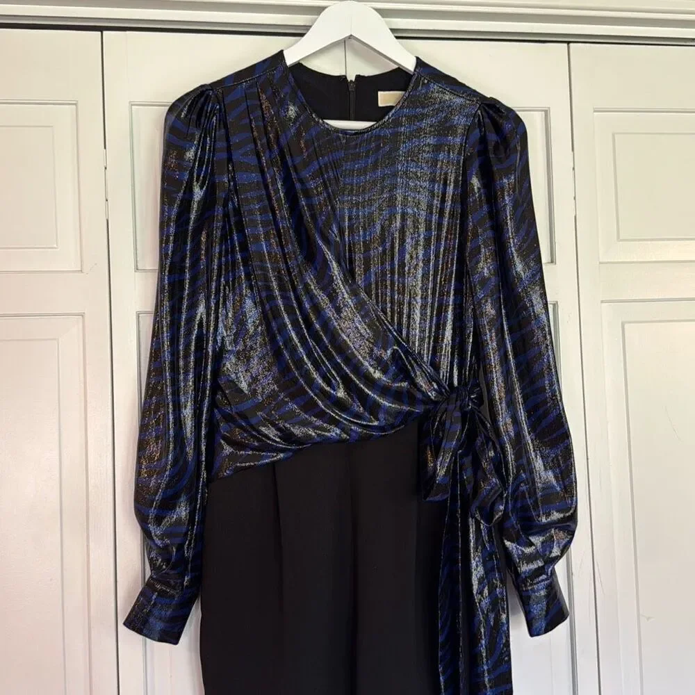 Michael Kors blue animal metallic tie waist jumpsuit 2